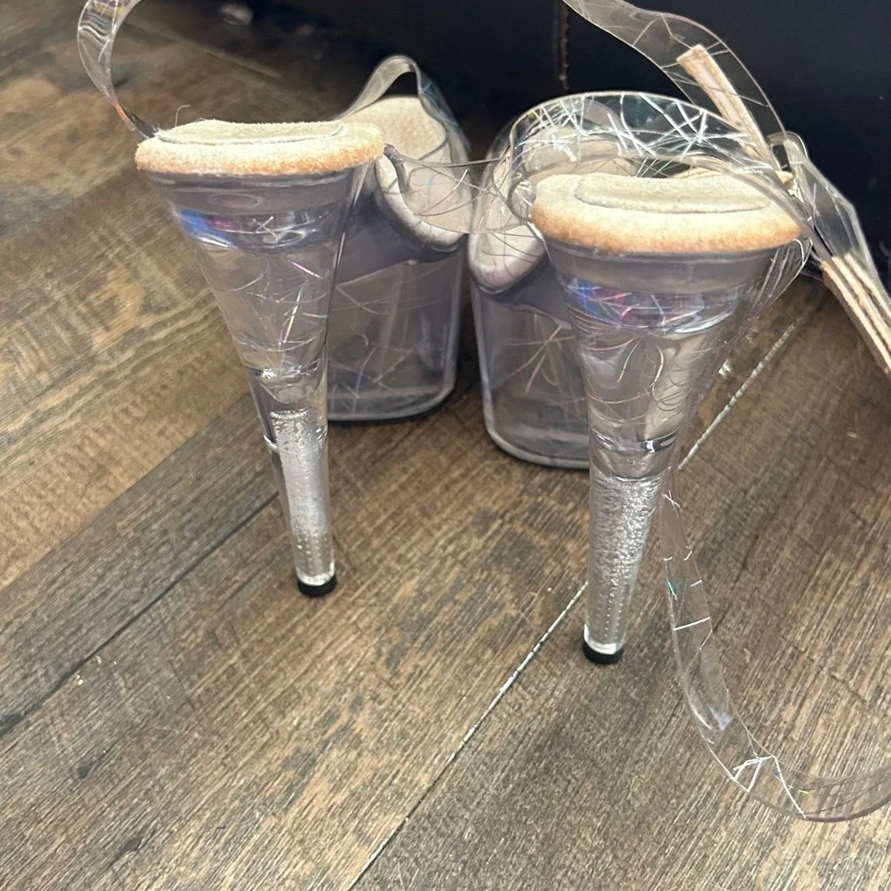 Dream's Clear Holographic Platform Sandals Ankle Strap Exotic Dance Heels Size 8